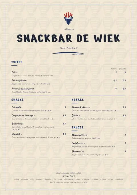 Snack à la craie – aperçu du modèle de menu