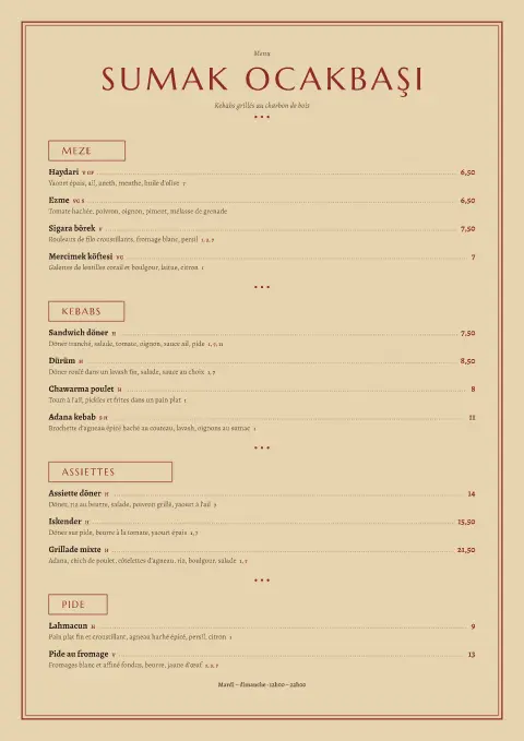 Ocak au sumac – aperçu du modèle de menu