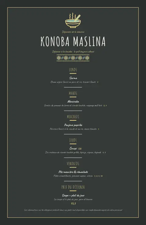 Konoba à la craie – aperçu du modèle de menu