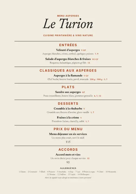 Turion vermillon – aperçu du modèle de menu