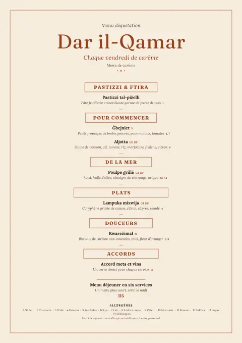 Carême terracotta – aperçu du modèle de menu