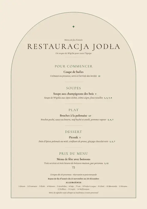 Arche d'opłatek – aperçu du modèle de menu