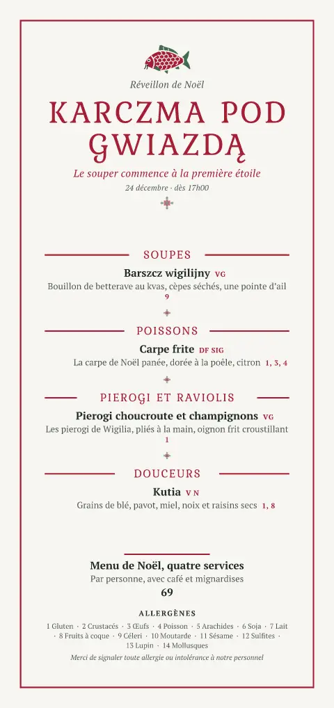 Première étoile – aperçu du modèle de menu