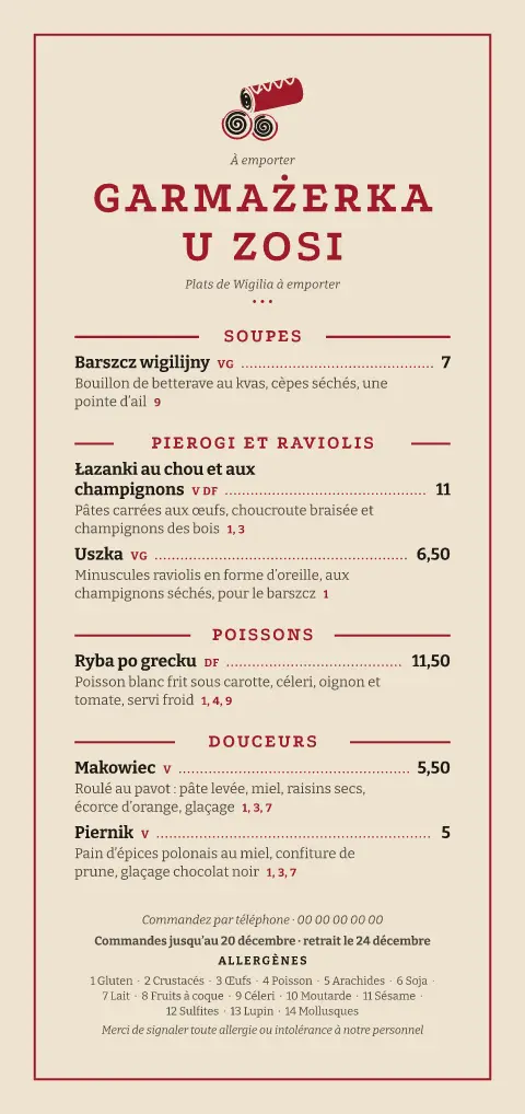 Colis de Wigilia – aperçu du modèle de menu