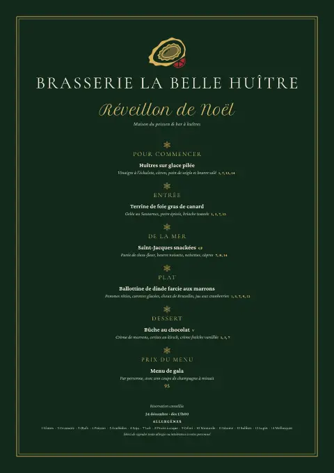 Huître d'or – aperçu du modèle de menu