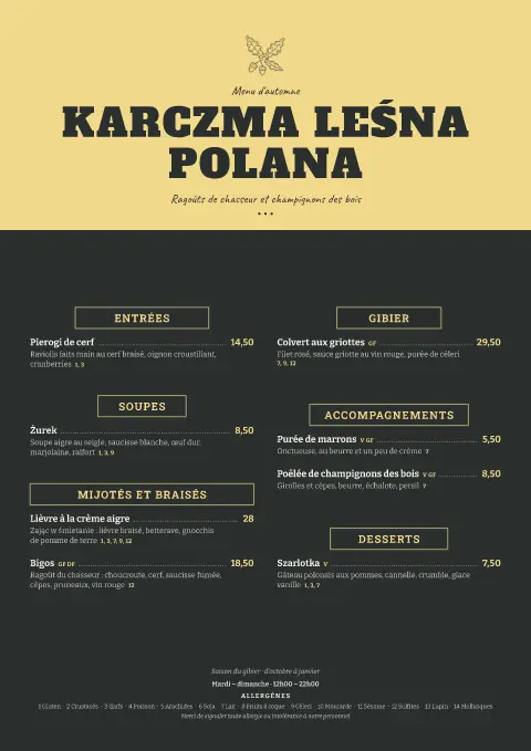 Ardoise forestière – aperçu du modèle de menu