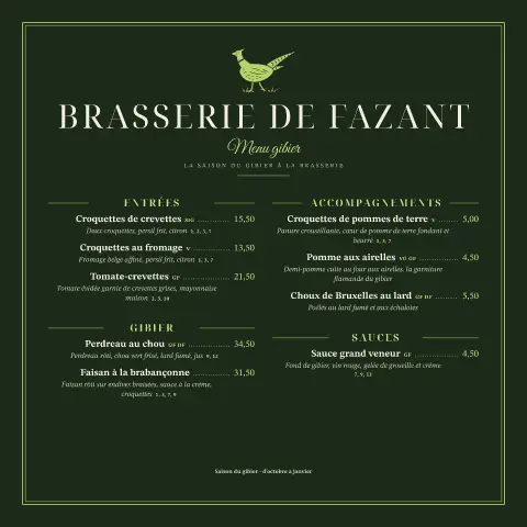 Brabançonne – aperçu du modèle de menu