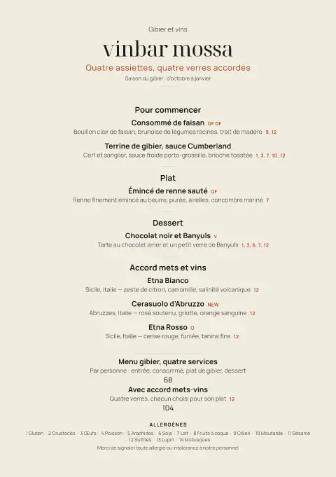 Vilt & Vin – aperçu du modèle de menu
