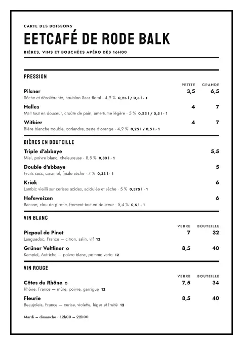 Bloc borrel – aperçu du modèle de menu