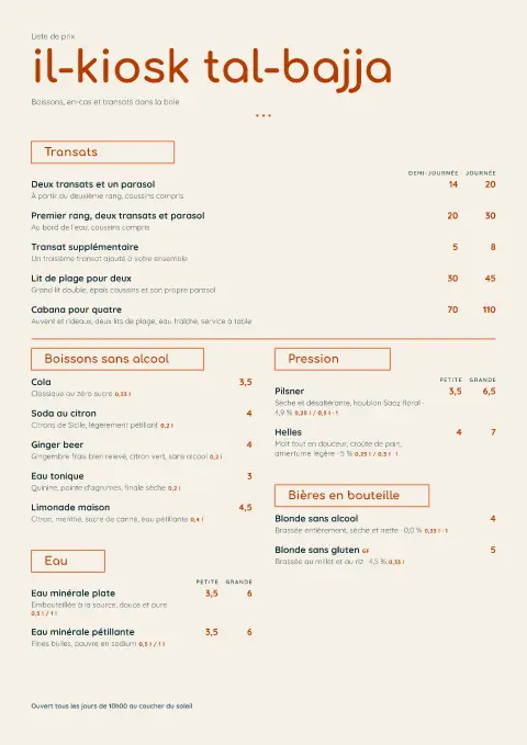 Kiosque aux galets – aperçu du modèle de menu