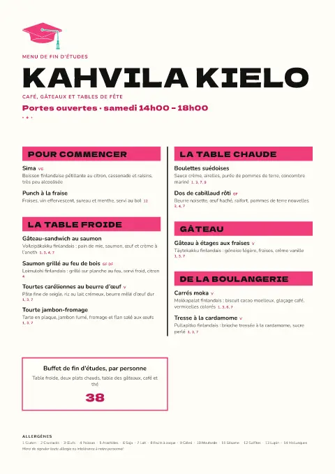 Casquette blanche – aperçu du modèle de menu