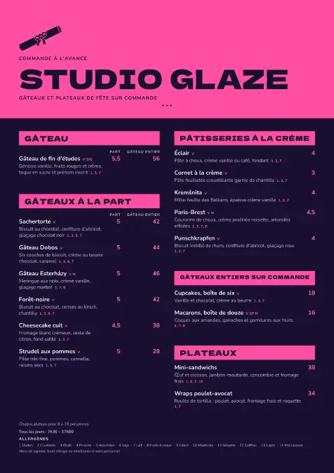 Diplôme glacé – aperçu du modèle de menu