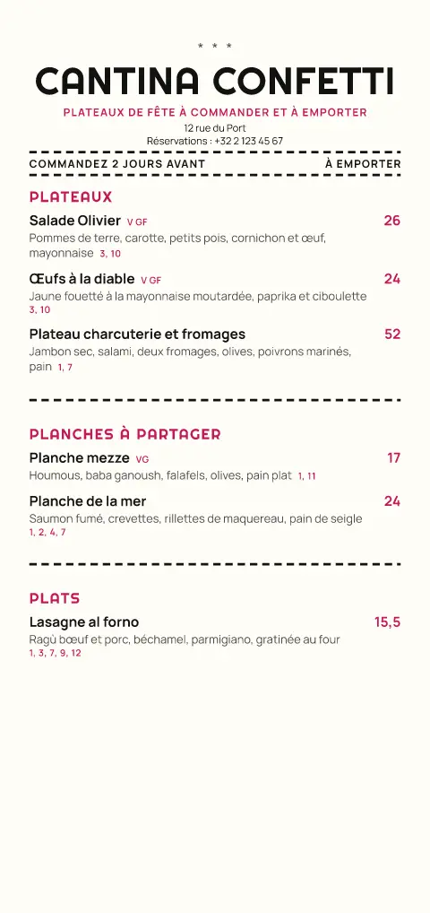 Plateau zigzag – aperçu du modèle de menu