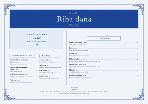 Plavi gat – pregled predloška jelovnika