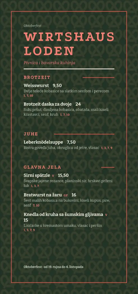 Perec u lodenu – pregled predloška jelovnika