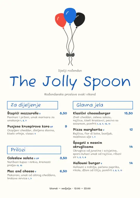Baloni od bojica – pregled predloška jelovnika