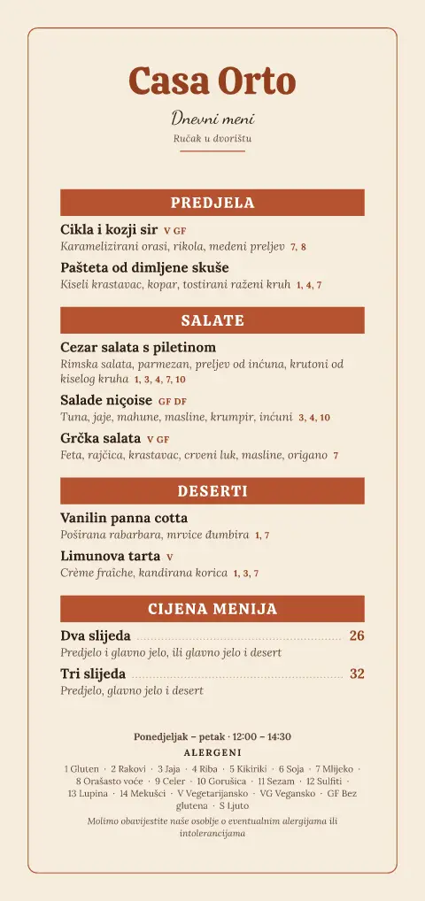 Terakota vrt – pregled predloška jelovnika