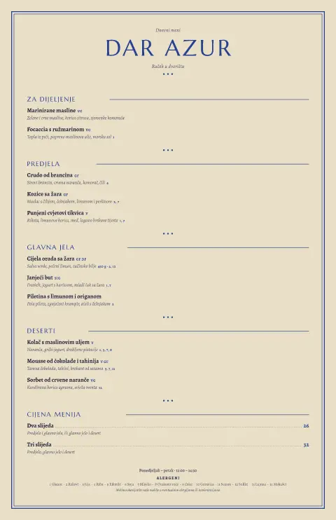 Lapis dvorište – pregled predloška jelovnika