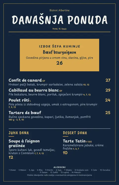 Tamnoplava ploča – pregled predloška jelovnika
