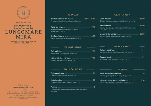 Bakreni lungomare – pregled predloška jelovnika