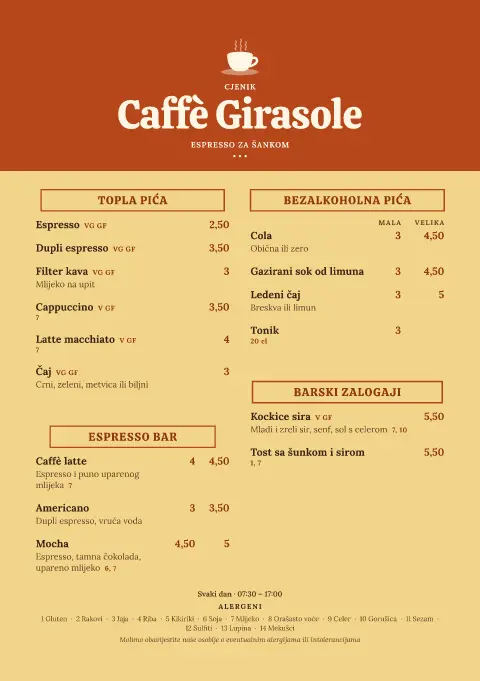 Espresso berba – pregled predloška jelovnika