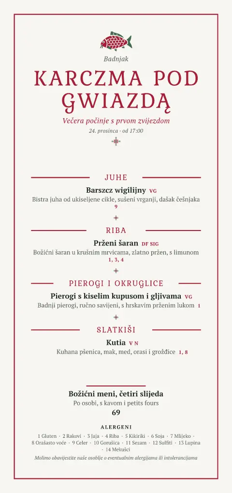Prva zvijezda – pregled predloška jelovnika