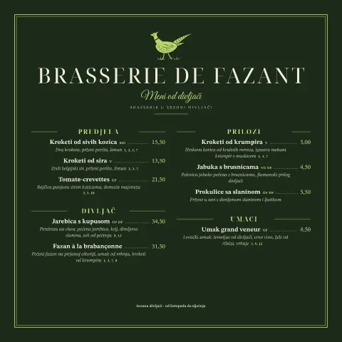 Brabançonne – pregled predloška jelovnika