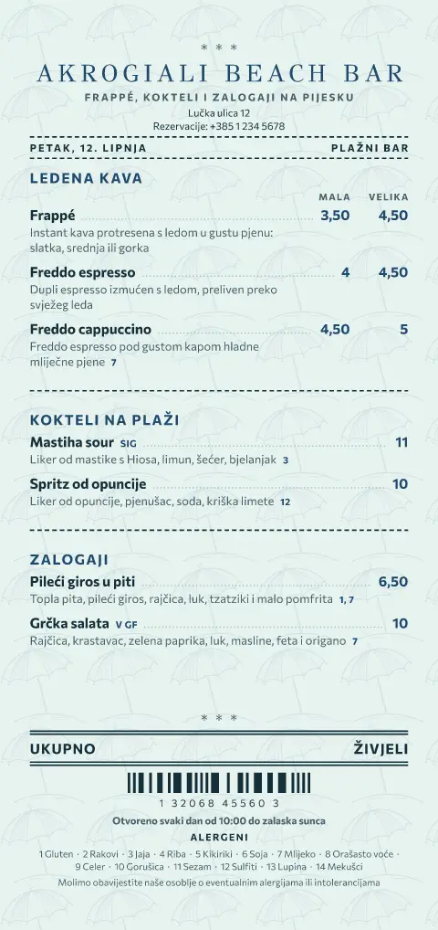 Račun s ležaljke – pregled predloška jelovnika