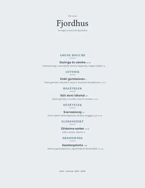 Fjord Frost – az étlapsablon 1. oldala