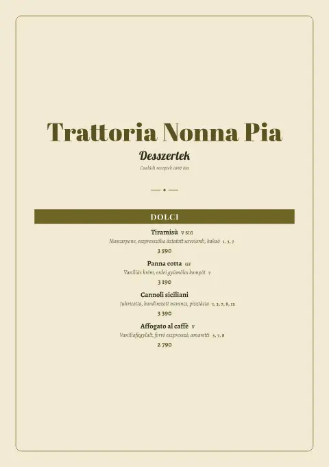 Dolce Tovaglia – étlapsablon előnézete