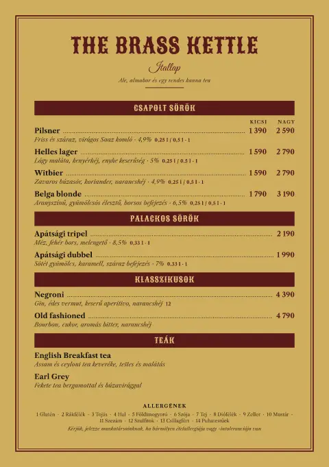 Gilt Taproom – étlapsablon előnézete