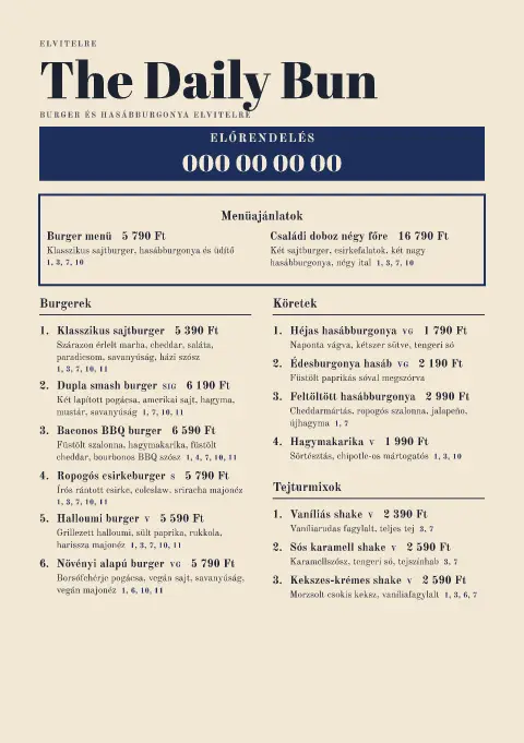 Bun Bulletin – étlapsablon előnézete