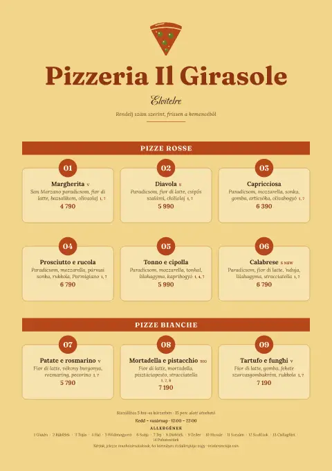 Pizza Tombola – étlapsablon előnézete