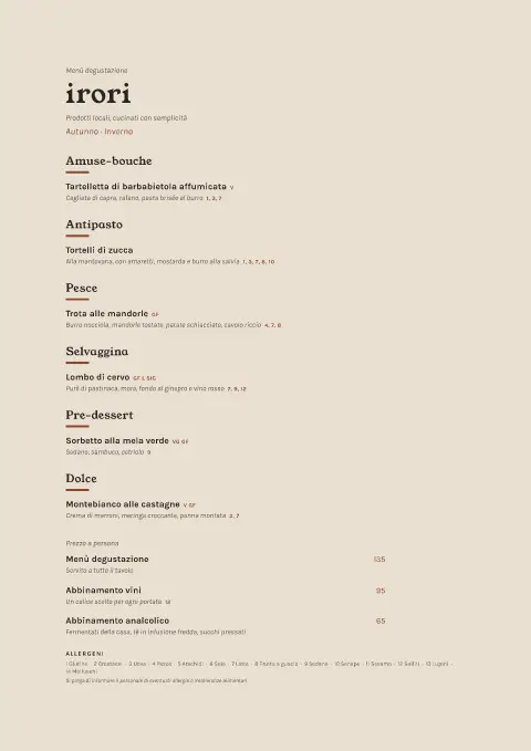 Fornace d'autunno – anteprima del modello di menù