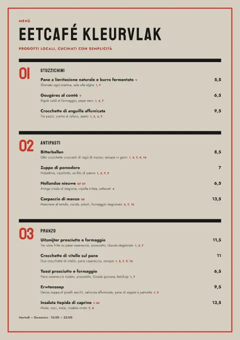Piano e linea – anteprima del modello di menù