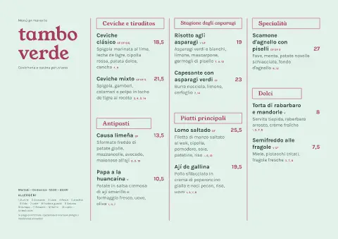 Tiradito alla menta – anteprima del modello di menù