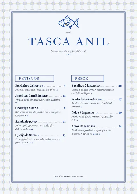 Tasca indaco – pagina 1 del modello di menù