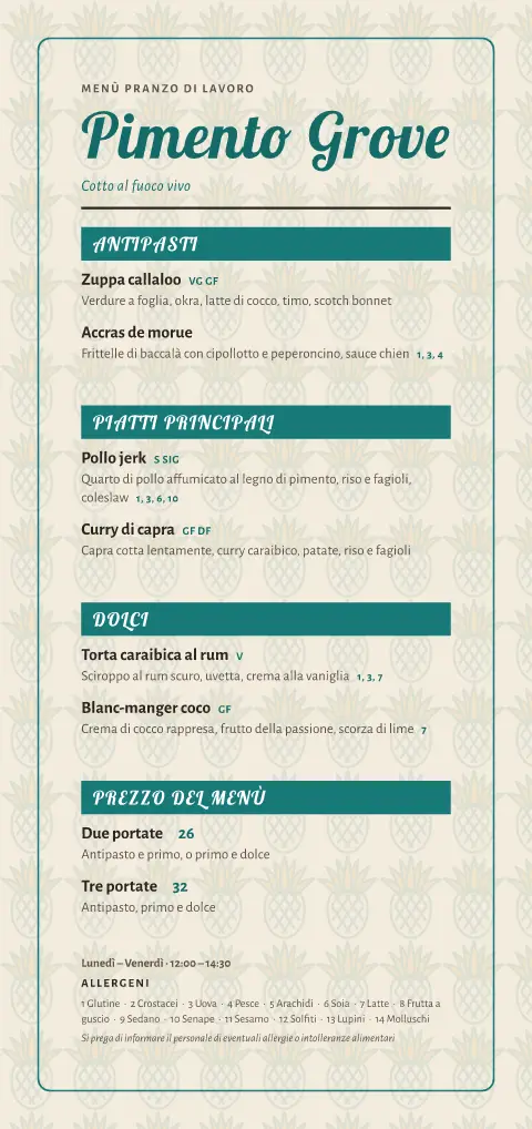 Palme e pimento – anteprima del modello di menù