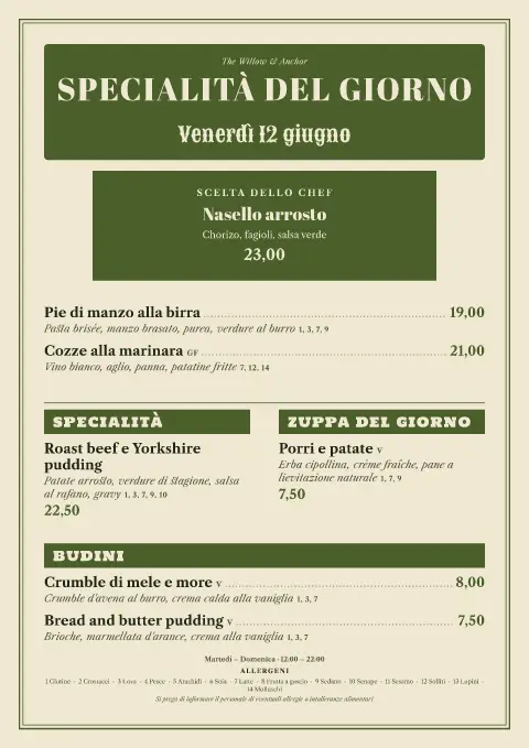 Ardesia di salice – anteprima del modello di menù
