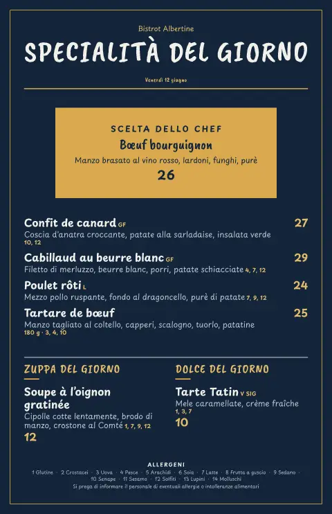 Lavagna blu notte – anteprima del modello di menù