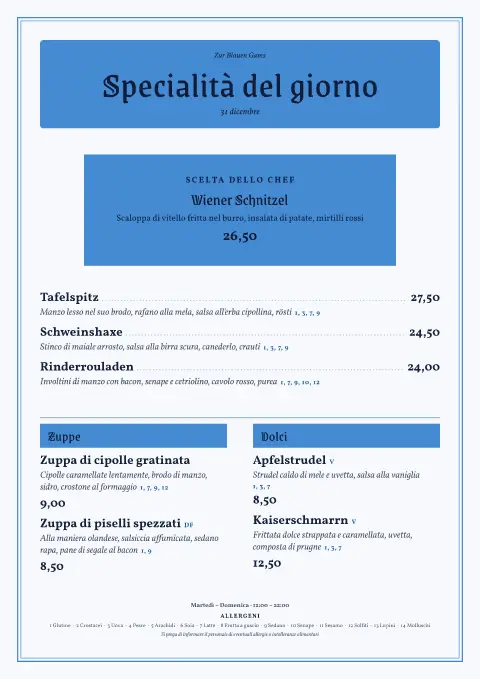 Losanga blu – anteprima del modello di menù