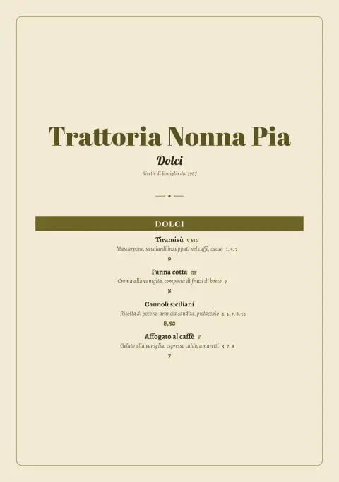 Dolce tovaglia – anteprima del modello di menù