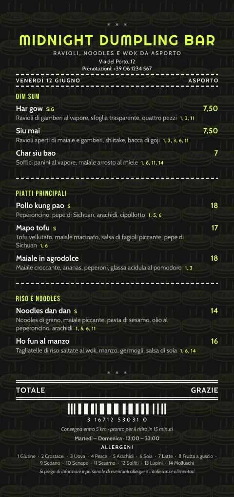 Raviolo al neon – anteprima del modello di menù