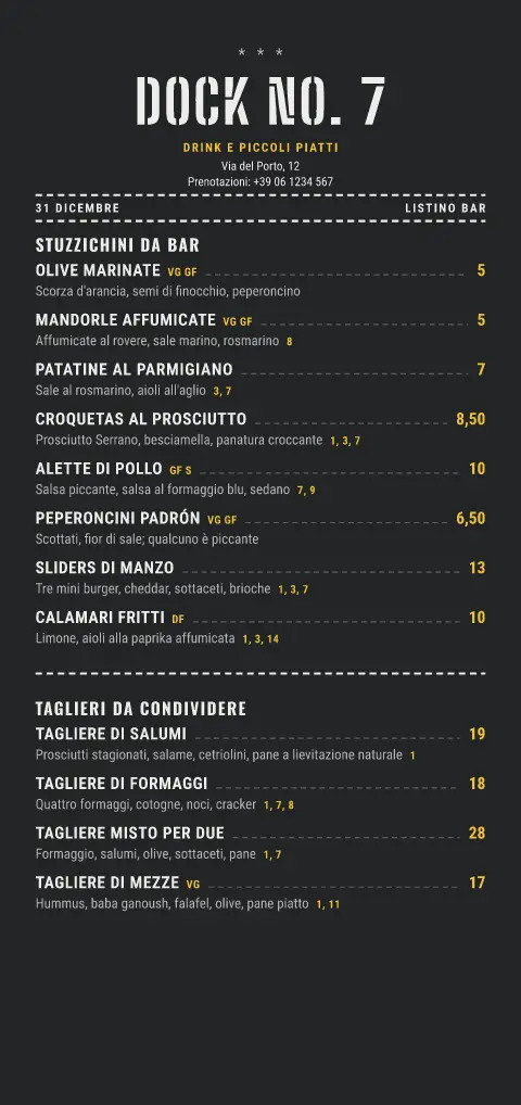 Linguetta rivettata – anteprima del modello di menù