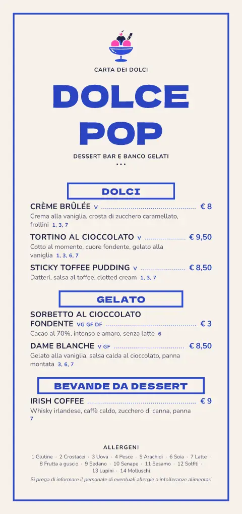 Sundae pop – anteprima del modello di menù