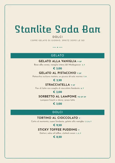 Cromo e gelato – anteprima del modello di menù