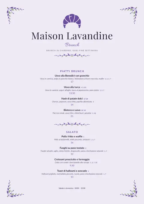 Alba di lavandino – anteprima del modello di menù
