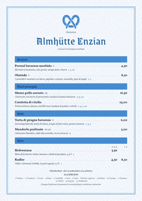 Pretzel celeste – anteprima del modello di menù