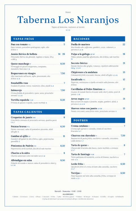 Piastrelle del naranjo – anteprima del modello di menù