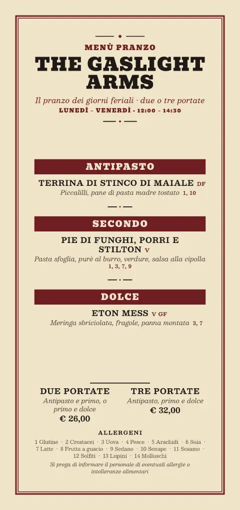 Pranzo a gas – anteprima del modello di menù